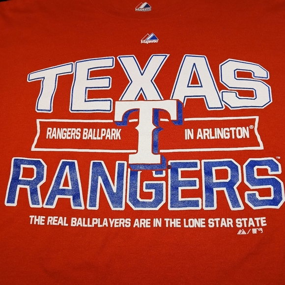 MLB Majestic Size L TEXAS RANGERS Officially Licensed Red T-Shirt 100% Cotton - Picture 2 of 6